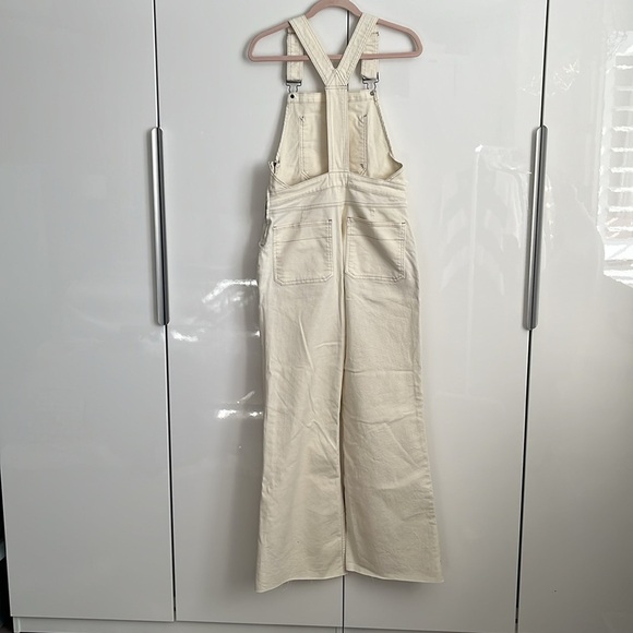 FRAME NWOT Cream Ecru Denim High Waist Flare Overalls Utility Jumpsuit, Size S - Picture 8 of 14